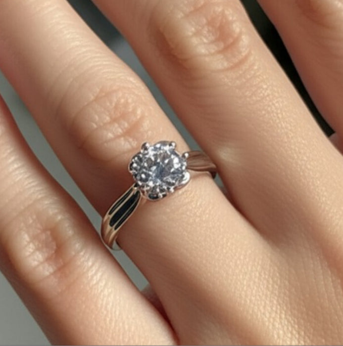 Sterling Silver CZ Flower Ring -ER-49