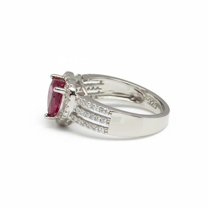 Sterling Silver Ruby Heart CZ Ring-AE-10