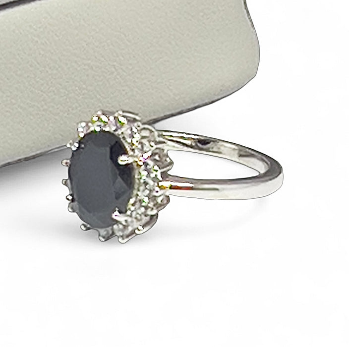 Sterling Silver Black Oval CZ Ring-AE-92