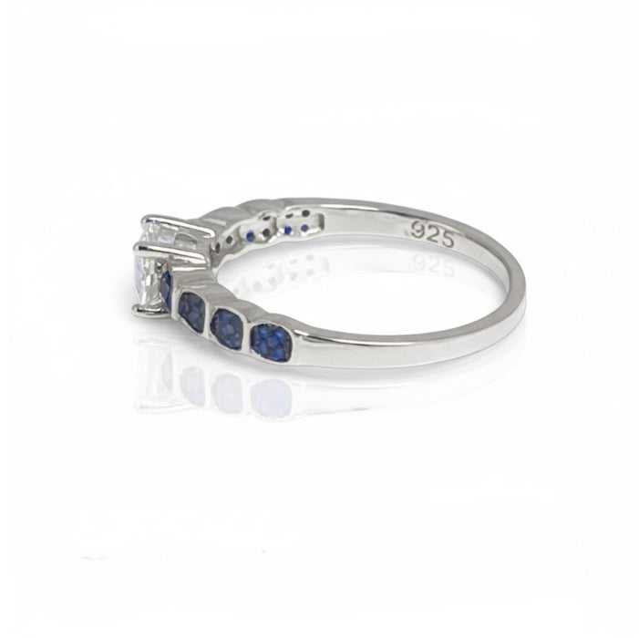 Sterling Silver Engagement Round Cut Blue CZ Ring -ER-17