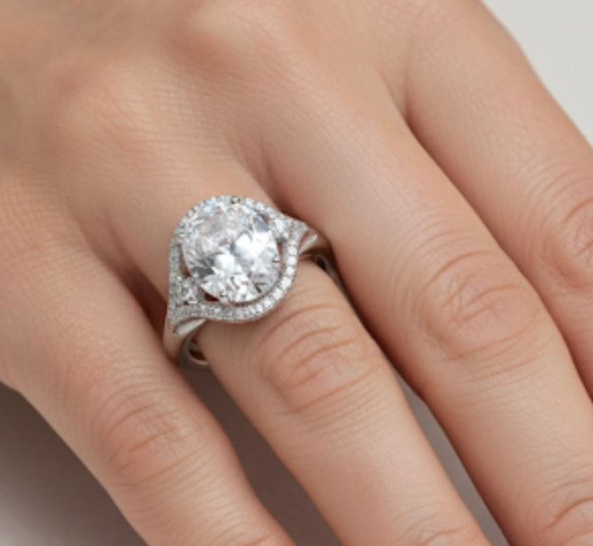 Sterling Silver Oval Halo Engagement Ring-ER-174