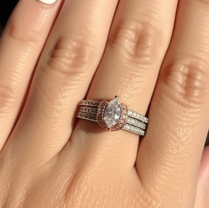 Sterling Silver Two-tone Marquise CZ Engagement Ring-ER-149