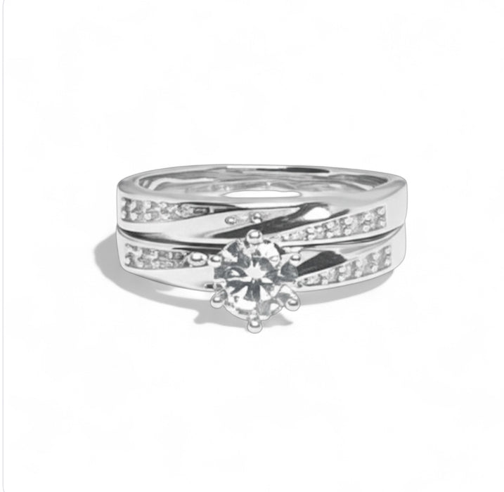 Sterling Silver CZ Engagement Set Ring-ER-154