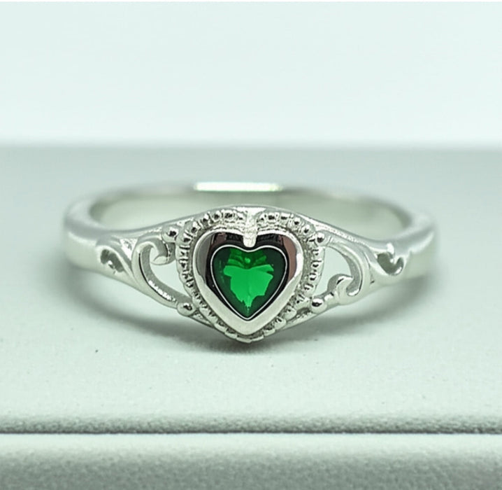 Sterling Silver Emerald Spiral Filigree Ring-AE-103