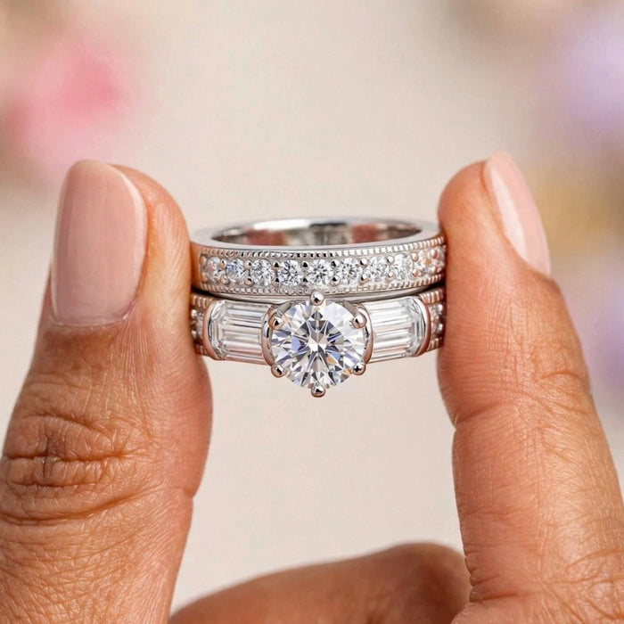 Sterling Silver CZ Engagement Set Ring-ER-111