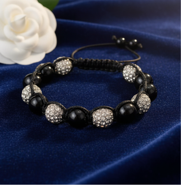 10MM-White- Black Bead 1 Layer Shamballa Bracelet-CS-18