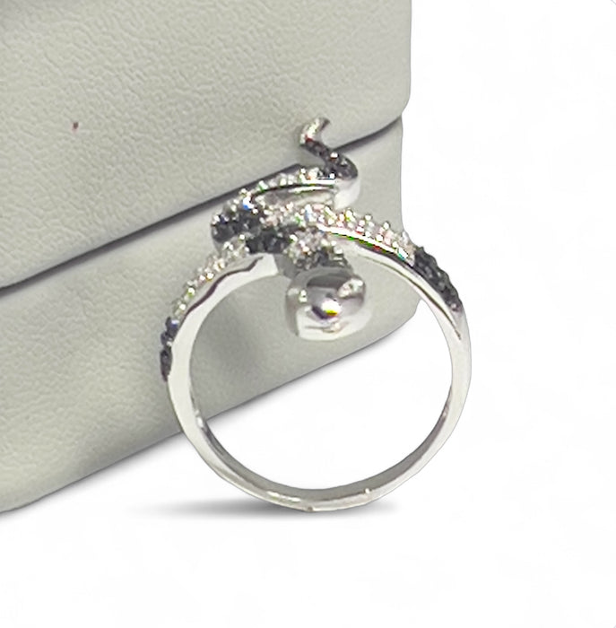 Sterling Silver Two-Tone CZ Snake Shaped Ring-AE-45