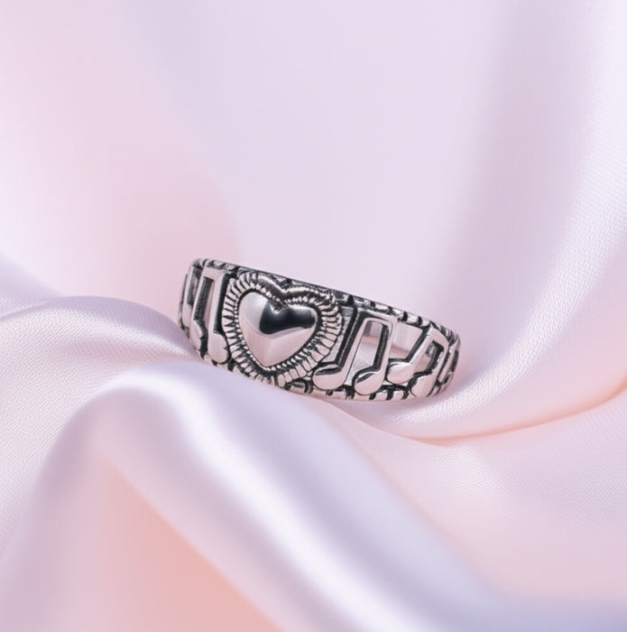 Sterling Silver Heart and Musical Notes Ring-SR-48