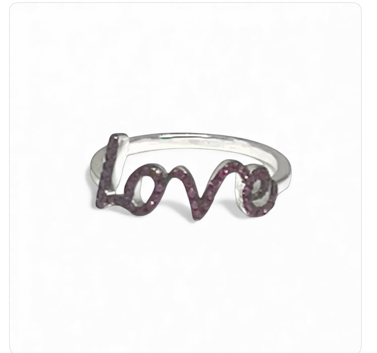 Sterling Silver Love Ruby CZ Ring-AE-38