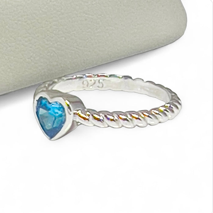 Sterling Silver Heart Blue Topaz CZ Ring-AE-77