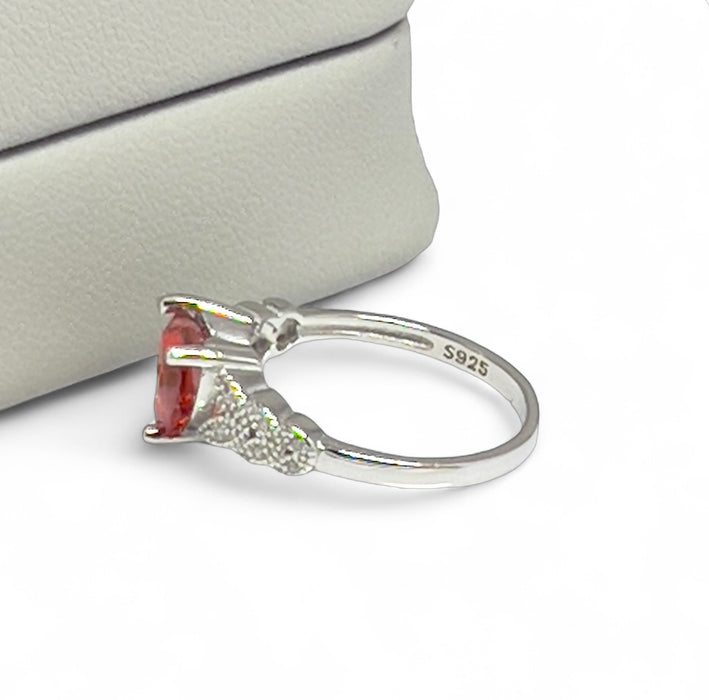 Sterling Silver Filigree Heart Promise Ring with Simulated Ruby - AE-116