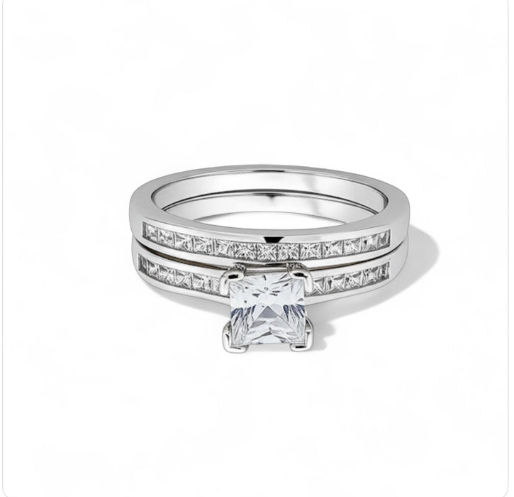Sterling Silver 2-Piece CZ Engagement Set Ring-ER-130