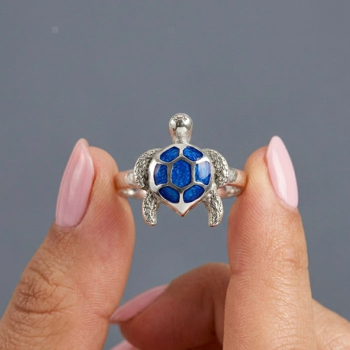 Sterling Silver Blue Opal Turtle Ring-SR-08