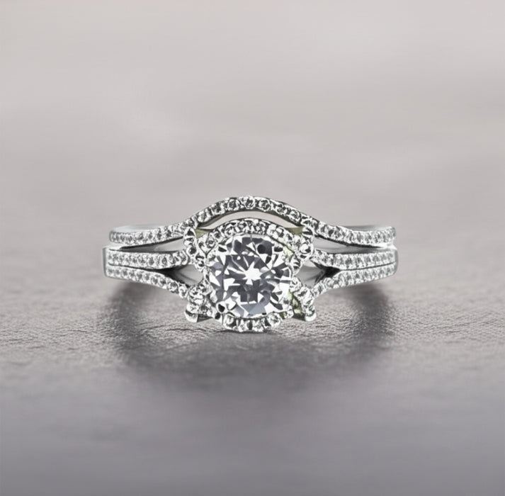 Sterling Silver Engagement X Pave CZ Set Ring-ER-118