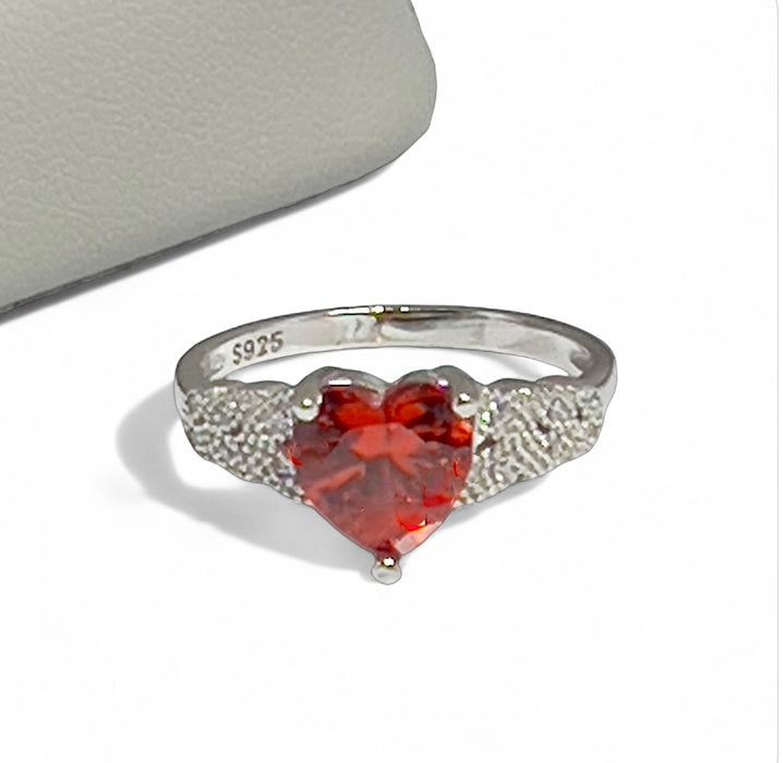 Sterling Silver Filigree Heart Promise Ring with Simulated Ruby - AE-116