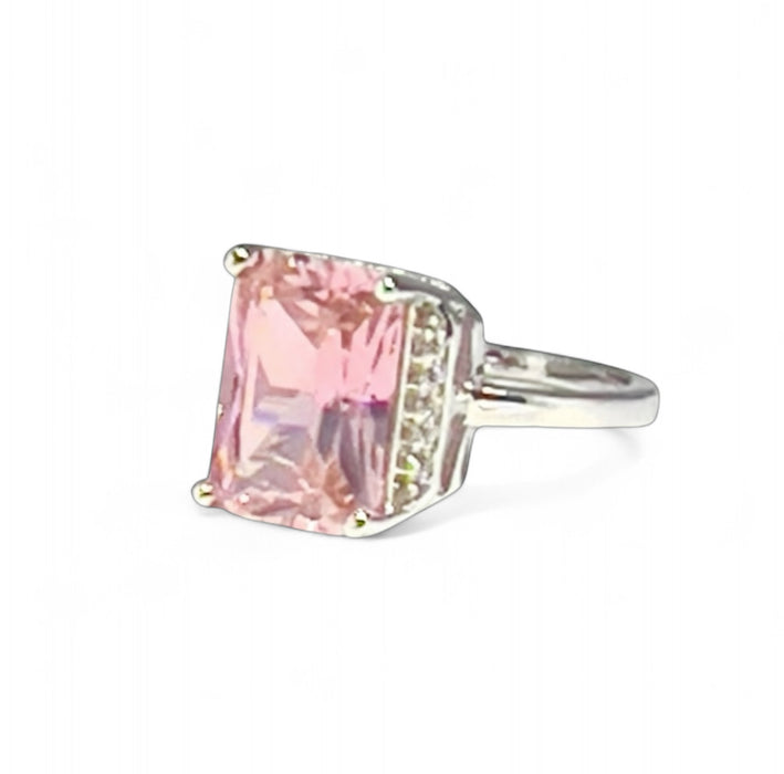 Sterling Silver Pink CZ Ring-AE-54
