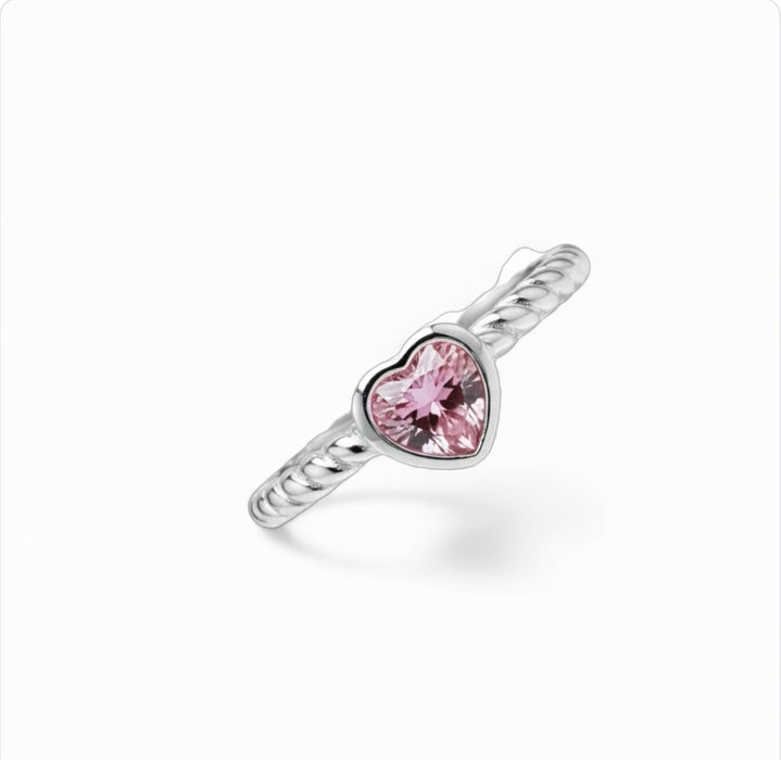 Sterling Silver Heart Pink CZ Ring-AE-86