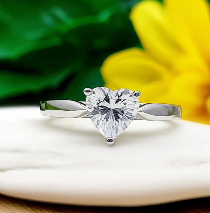 Sterling Silver Heart Shape Clear CZ Ring-ER-09