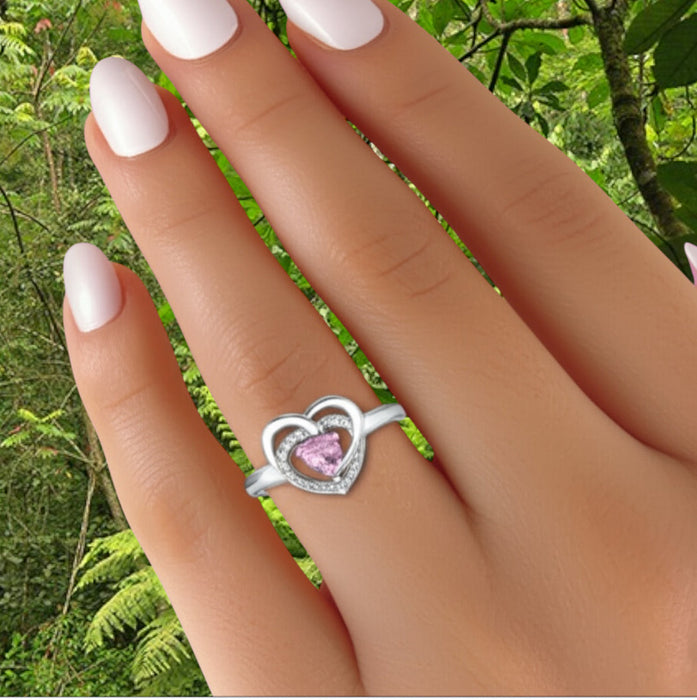 Sterling Silver Precious Heart Pink CZ Ring-AE-64