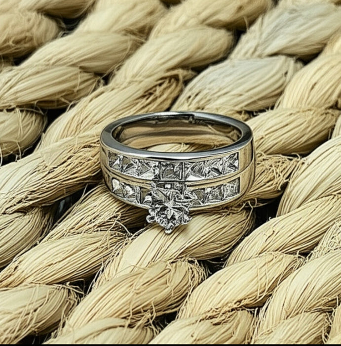 Sterling Silver Clear Round Cut Engagement Set CZ Ring-ER-02