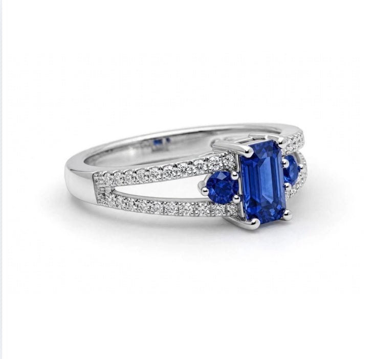Sterling Silver Radiant Blue CZ Ring Elegance -ER-103