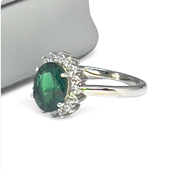 Sterling Silver Green Oval CZ Ring-AE-66