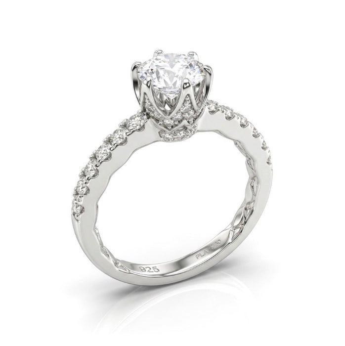 Sterling Silver Clear CZ Crown Engagement Ring-ER-31