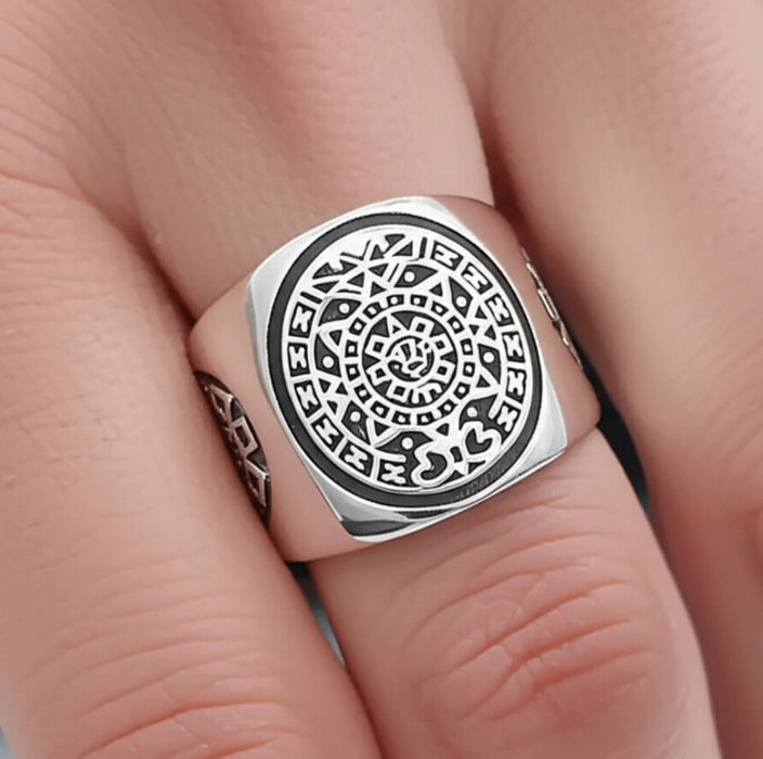 Sterling Silver Aztec Calendar Ring-SMR-03