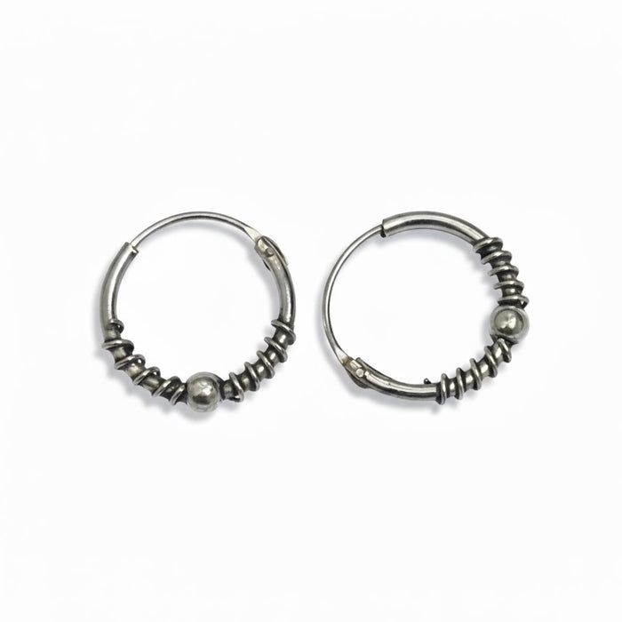 Sterling Silver 3mm x 15mm Bali Hoop Earring- SET-46