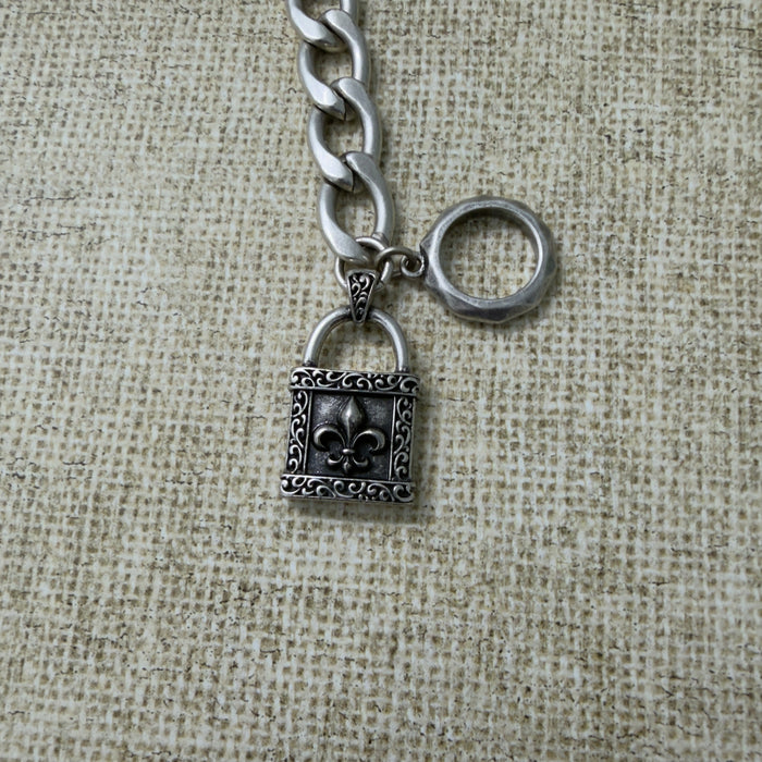 Stainless Steel Fleur de Lis Padlock Bracelet-CS-56