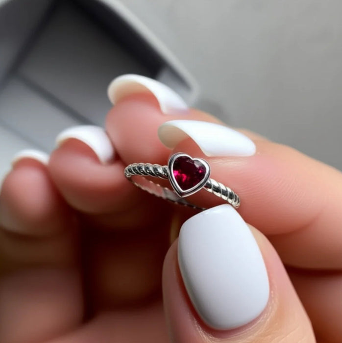 Sterling Silver Heart Ruby CZ Ring-AE-83