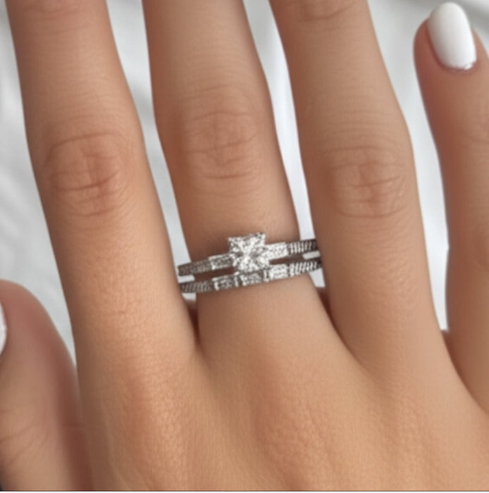 Sterling Silver 2-piece Engagement Set CZ Ring-ER-143