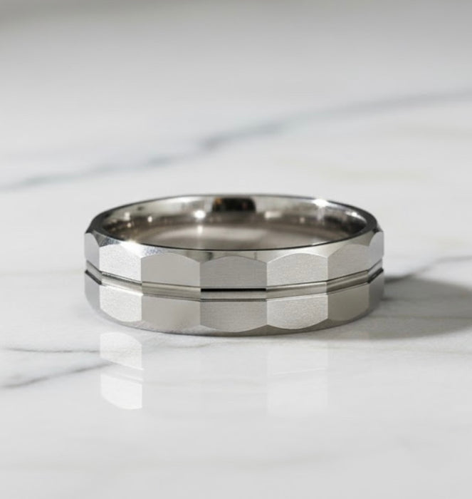 Sterling Silver Diamond Cut Pattern Wedding Band Ring-SW-17