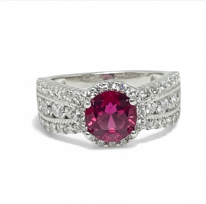 Sterling Silver Vintage Ruby CZ Ring-ER-169