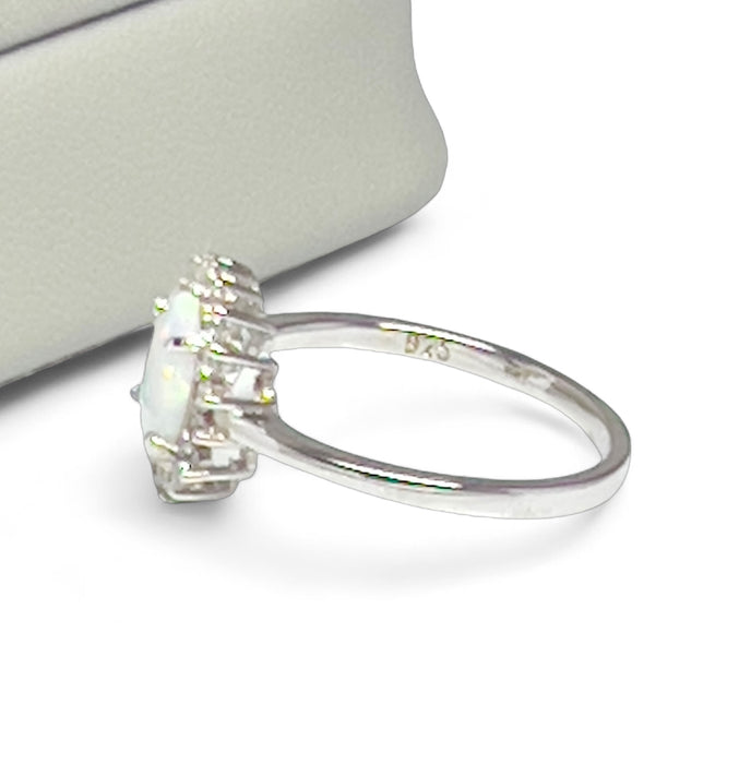 Sterling Silver Oval White Lab Opal CZ Ring-AE-37