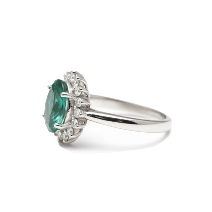 Sterling Silver Green Oval CZ Ring-AE-66