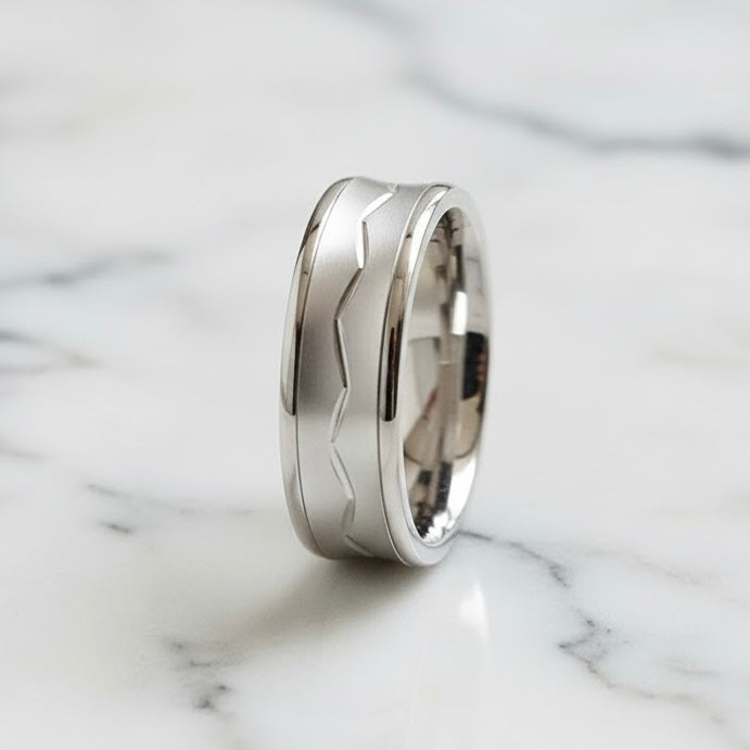 Sterling Silver Diamond Cut Zig Zag Wedding Band Ring-SW-01