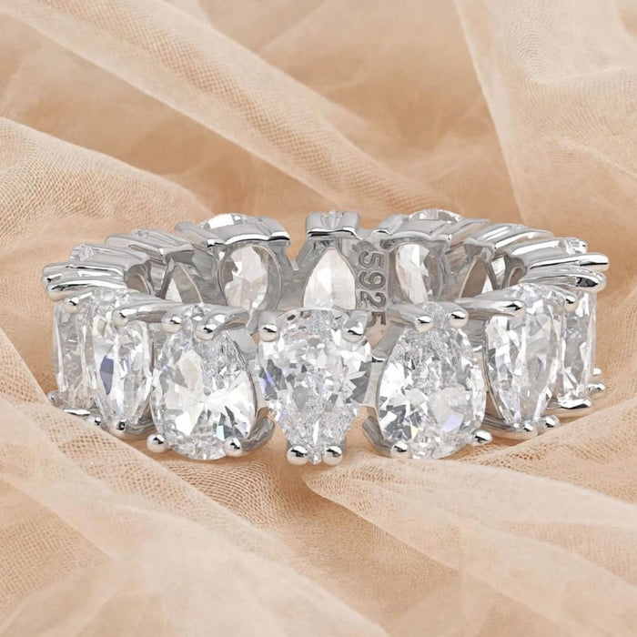 Sterling Silver Teardrop Pear Shaped Eternity Wedding Band-ER-164