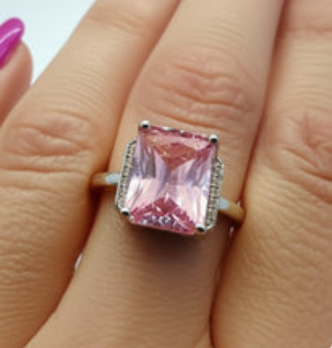 Sterling Silver Pink CZ Ring-AE-54
