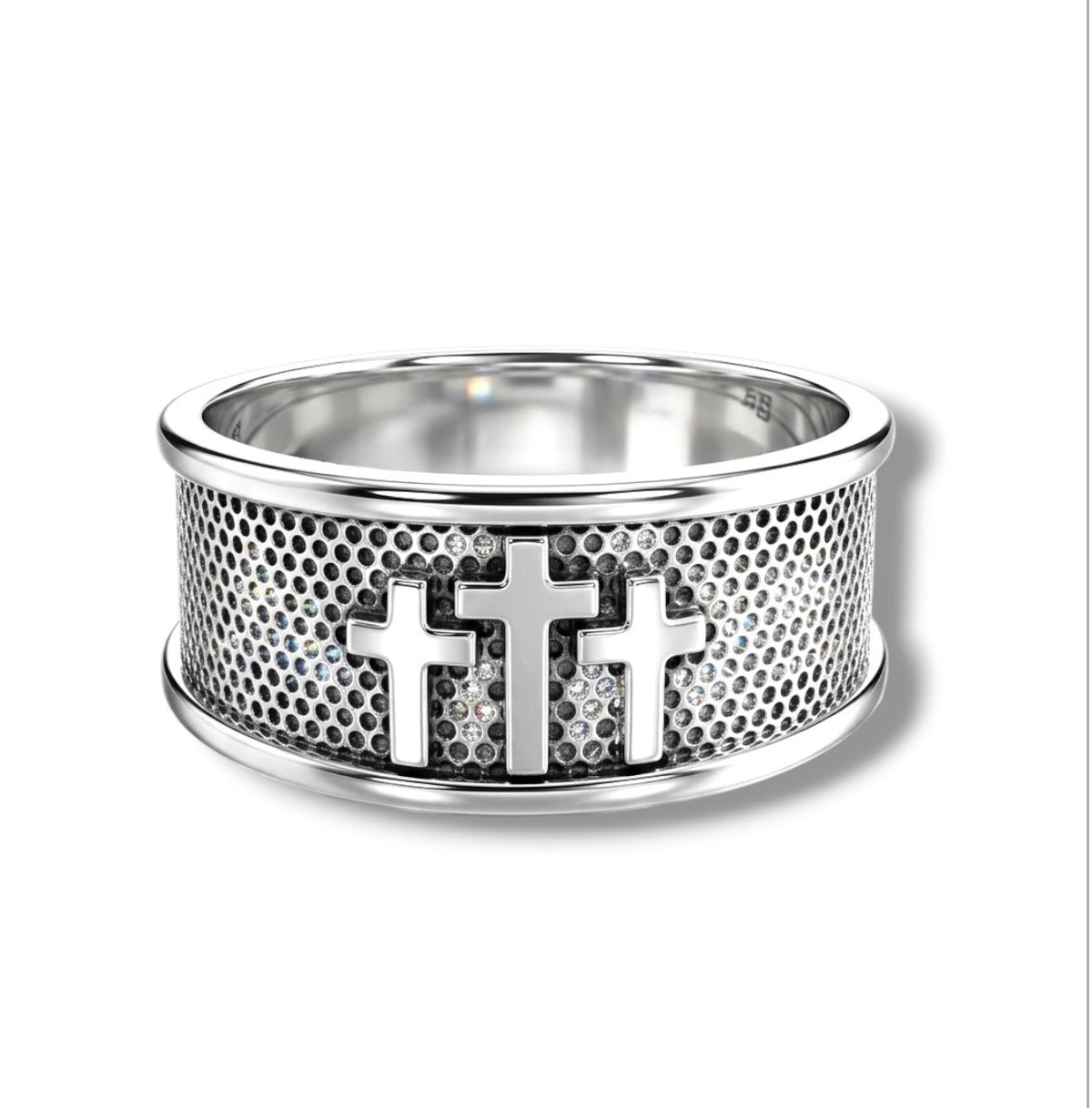Sterling Silver Three Crosses Ring-SMR-11– JoyeriaParis