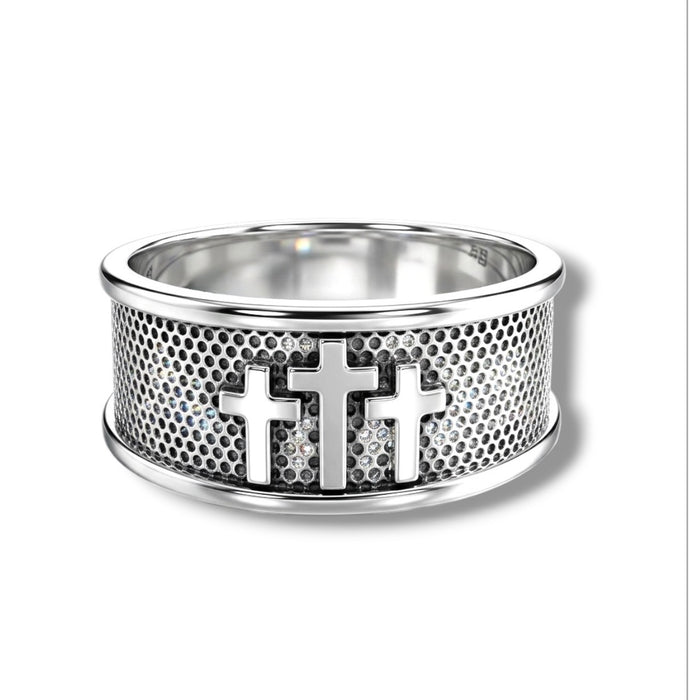 Sterling Silver Three Crosses Ring-SMR-11