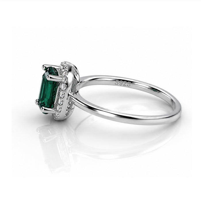Sterling Silver Pear-Shaped Simulated Green Emerald Ring-AE-114