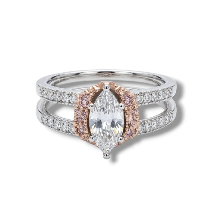 Sterling Silver Two-tone Marquise CZ Engagement Ring-ER-149