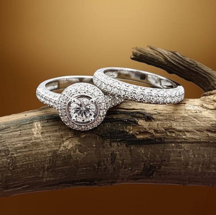 Sterling Silver Halo Round CZ Engagement Set Ring CZ-ER-114