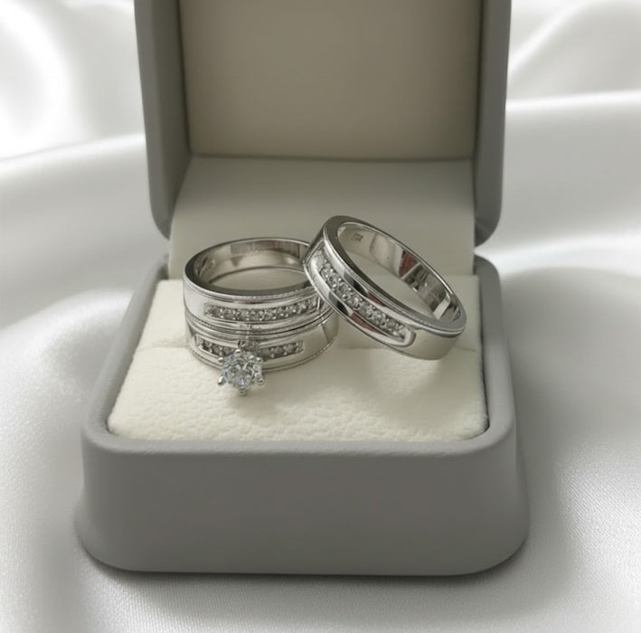Sterling Silver Trio Wedding Ring Sets-SST-30