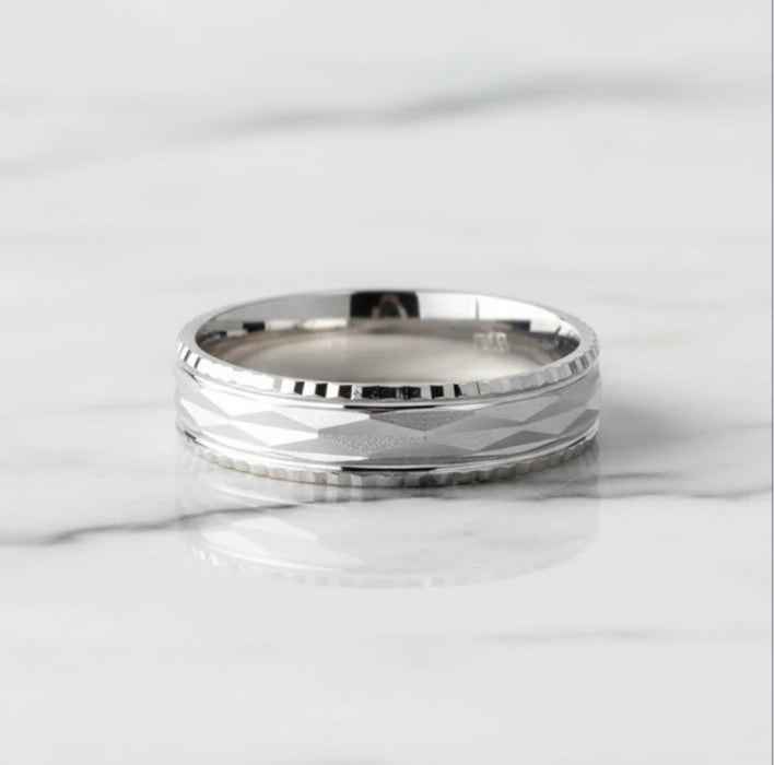 Sterling Silver Diamond Cut Pattern Wedding Band Ring-SW-12