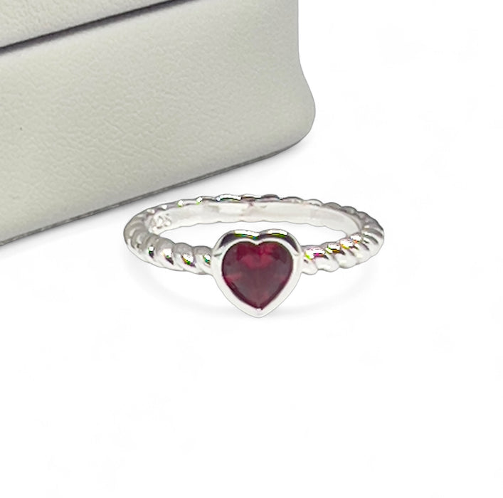 Sterling Silver Heart Ruby CZ Ring-AE-83