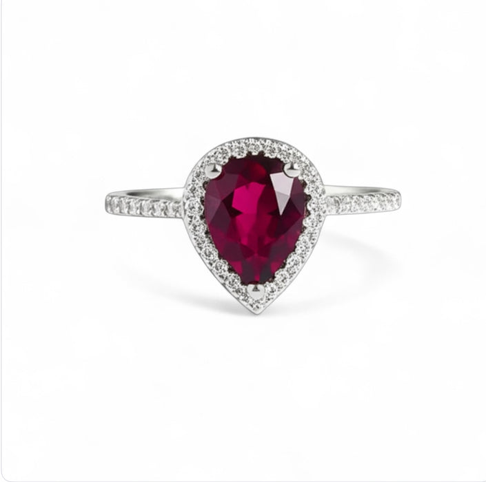 Sterling Silver Filigree Tear Drop Ruby Wedding Ring-ER-165
