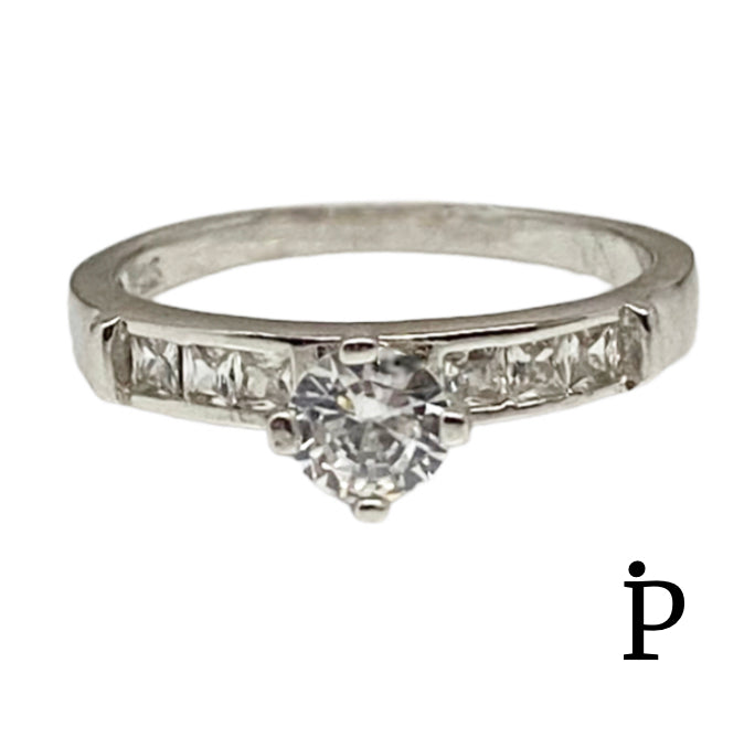 (ACP-147) .925 Silver double engagement ring, round cut with white zirconia.