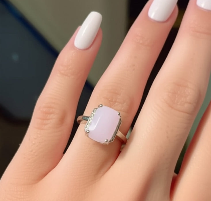 Sterling Silver Big Pink Rectangle Ring-AE-98